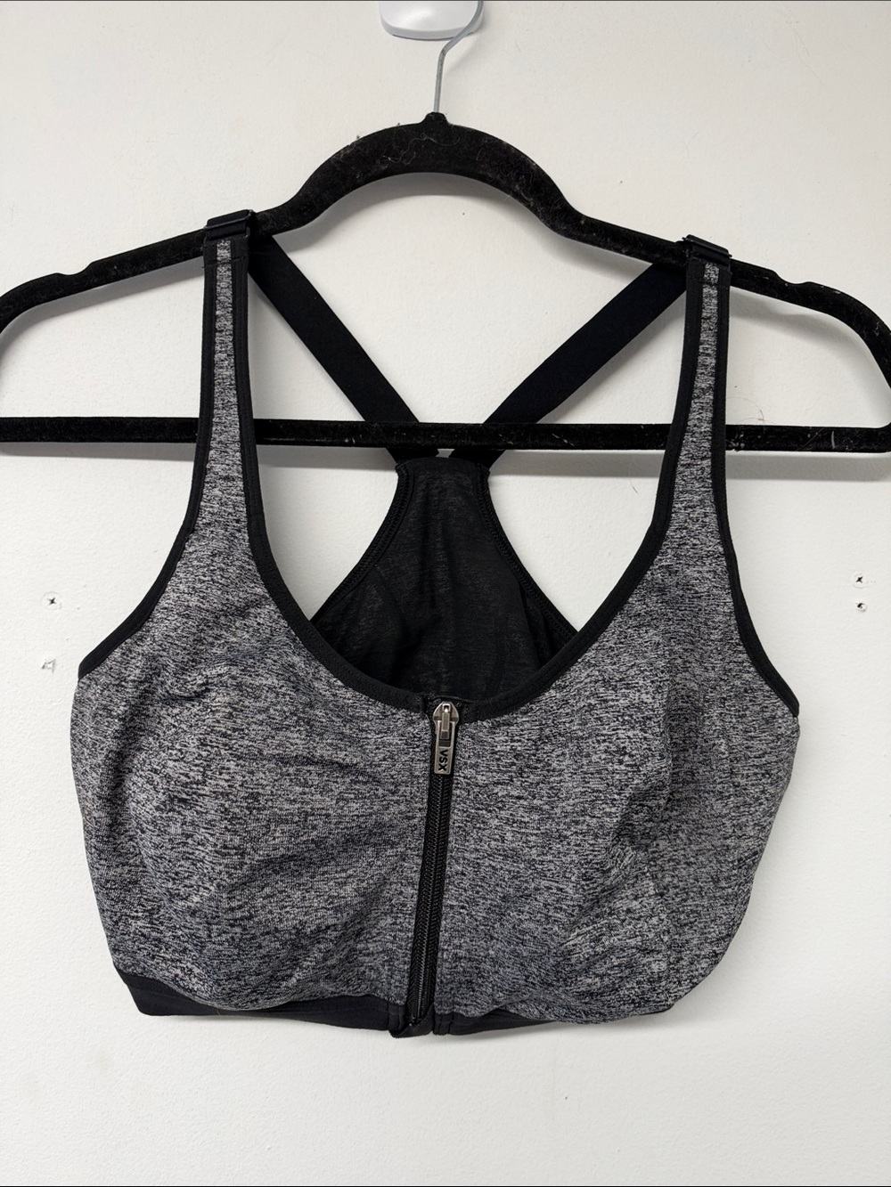VSX Heather Gray Front-Zip Racerback Sports Bra with Black Trim